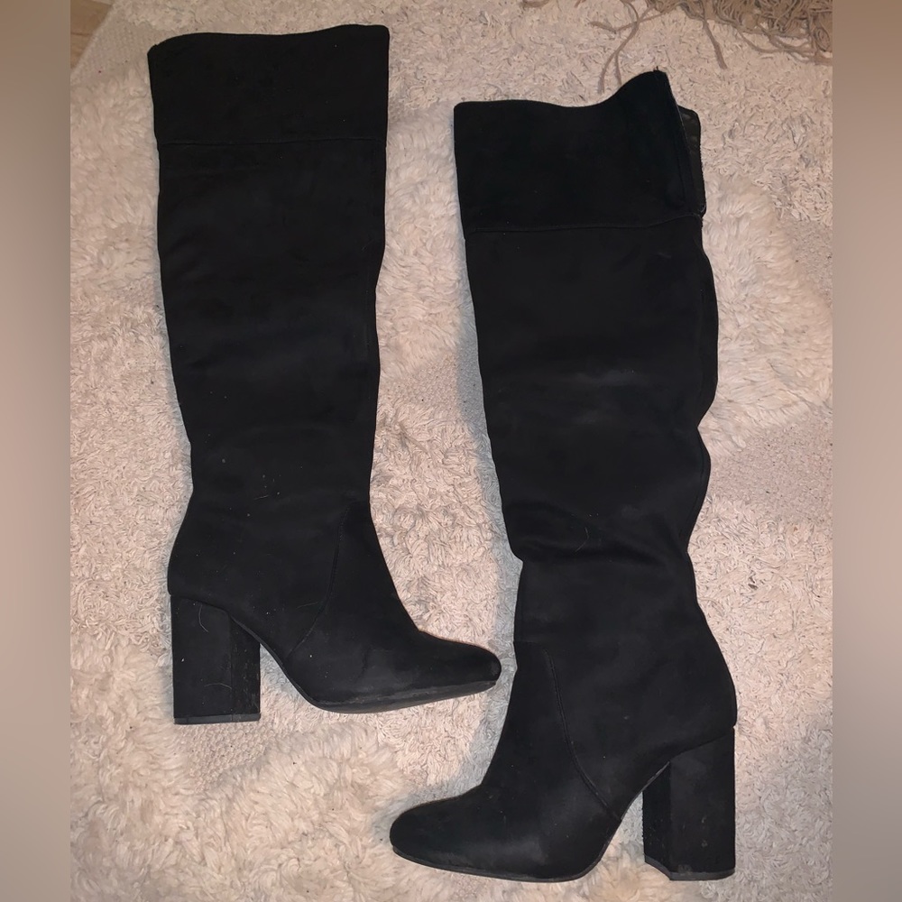 Black thigh high boots, 3" inch heel